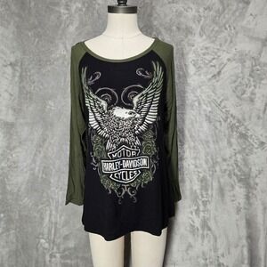 Harley-Davidson Black and Olive Eagle Graphic Long Sleeve Tee